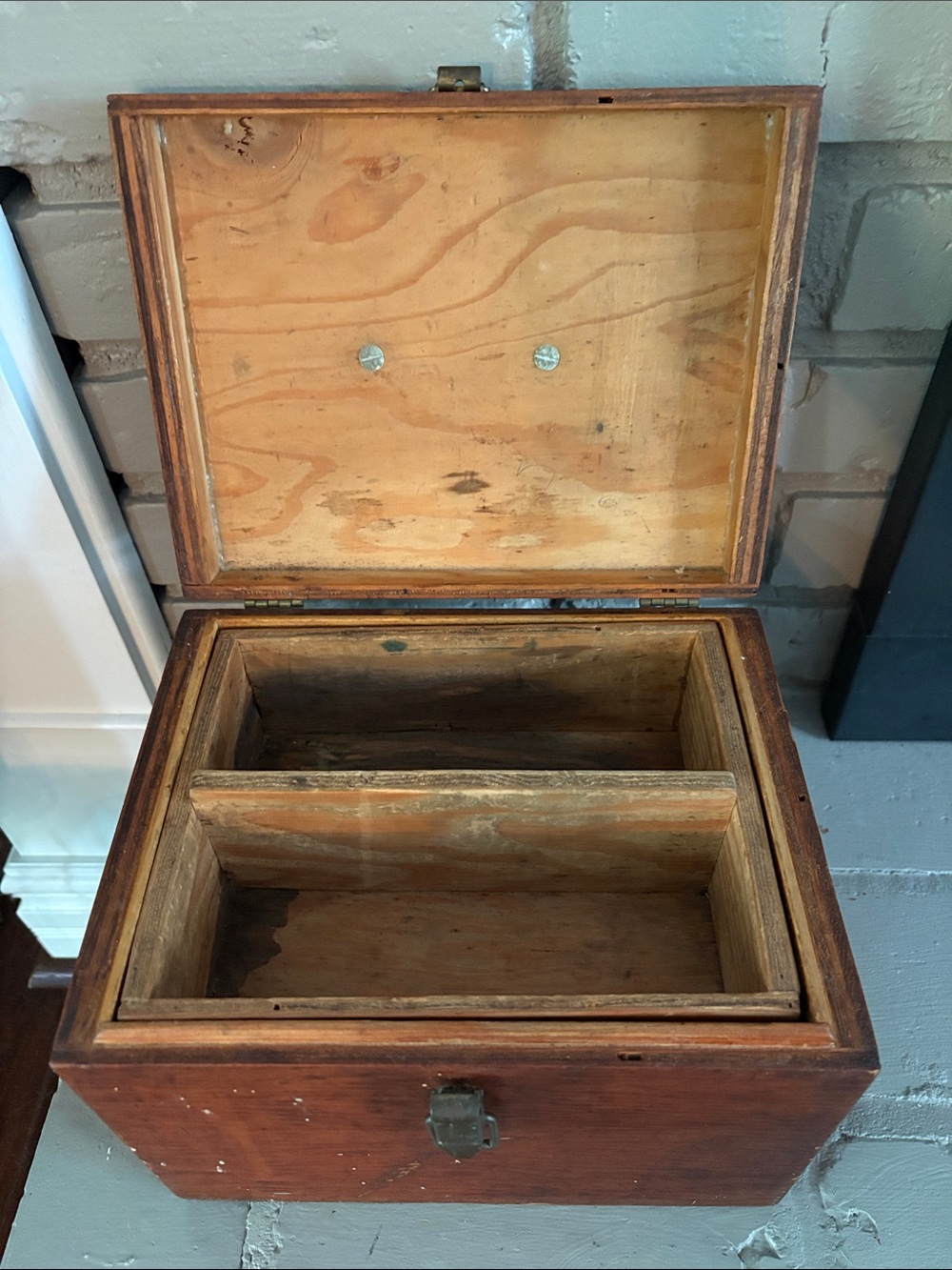Antique Wood Carpenters Trunk ToolBox Seamans Chest Box Tray VtgPrimitive Farm